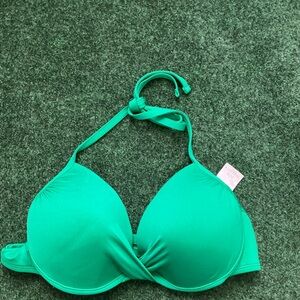Massimo Green Bikini Top with Molded Cups and Halter Design Size Large